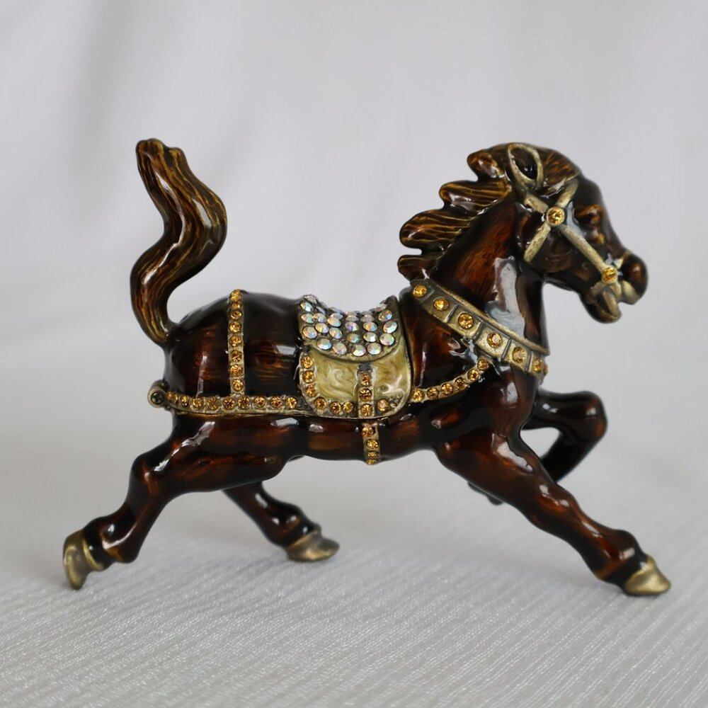 Rhinestone Encrusted -  Enameled Horse Figurine - 4" x 2"